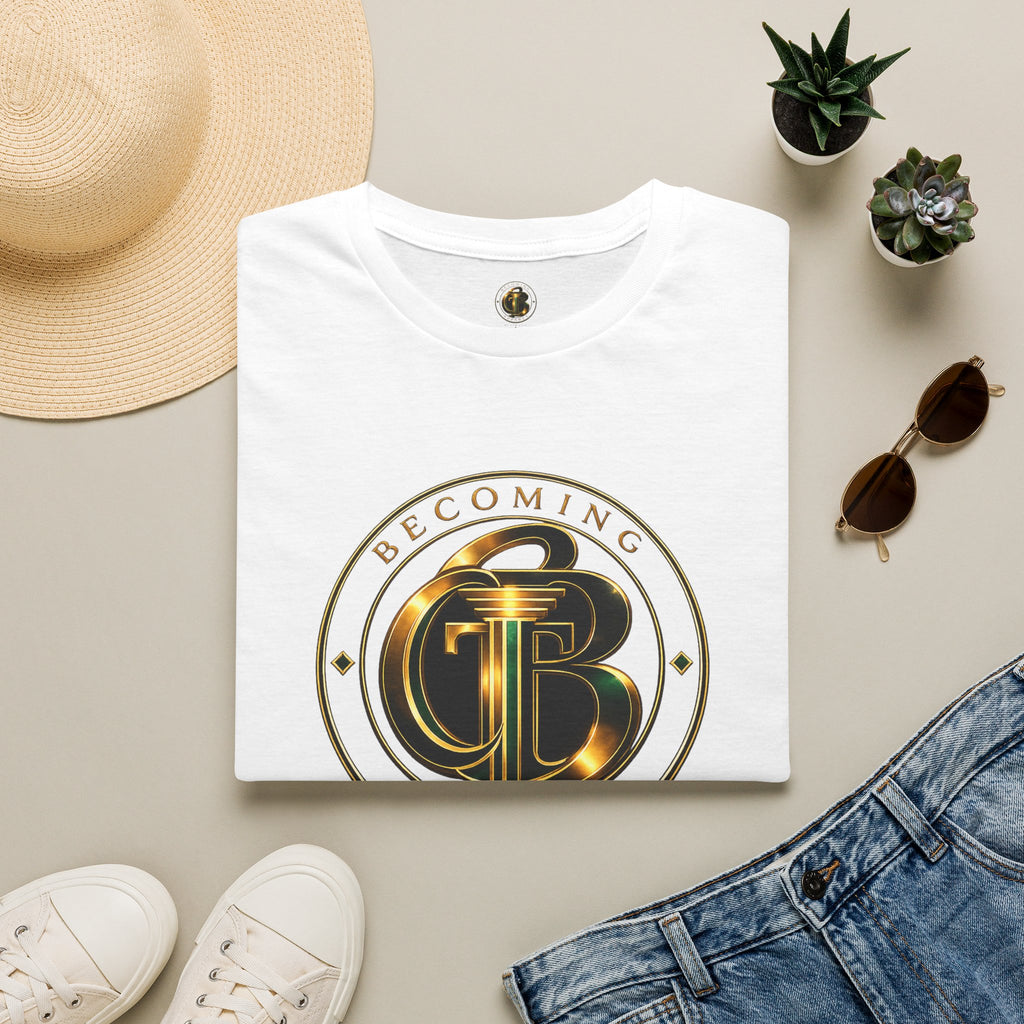 Becoming Apparel Logo T-Shirt — Gold Emblem Graphic Tee