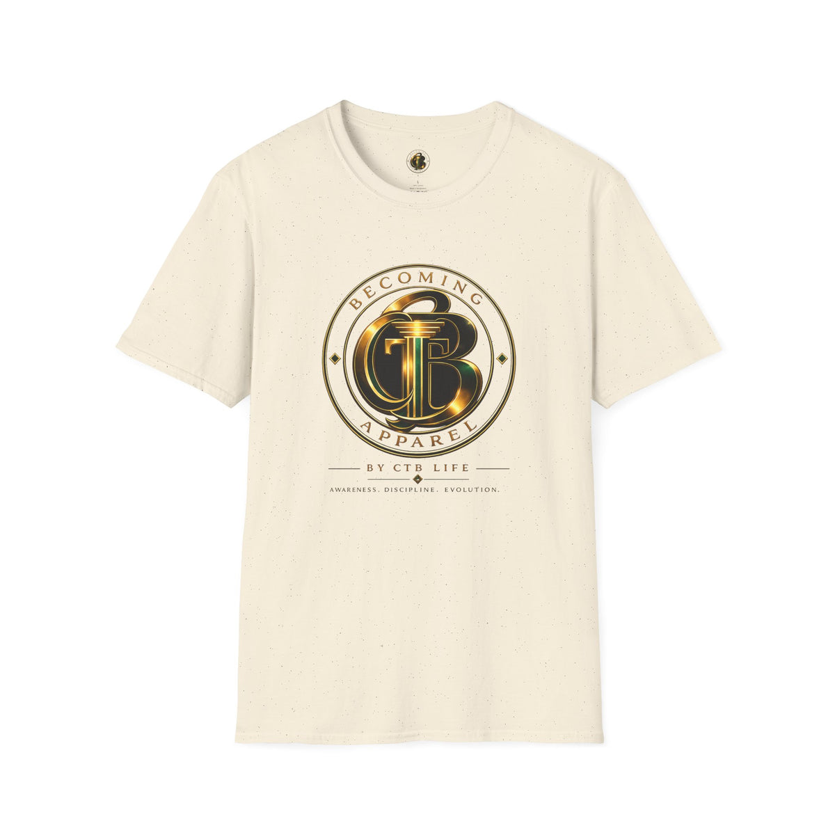 Becoming Apparel Logo T-Shirt — Gold Emblem Graphic Tee