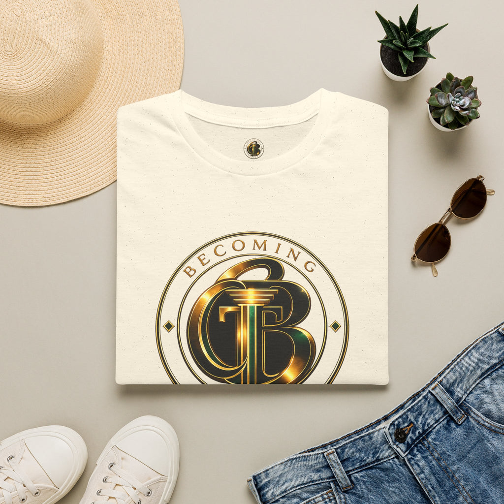 Becoming Apparel Logo T-Shirt — Gold Emblem Graphic Tee