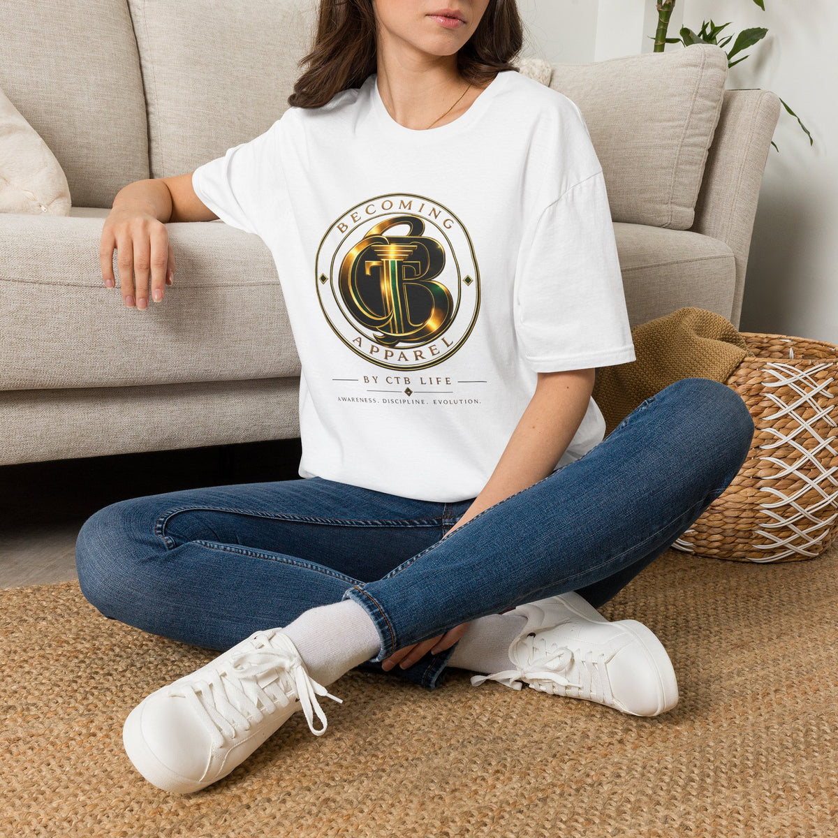 Becoming Apparel Logo T-Shirt — Gold Emblem Graphic Tee